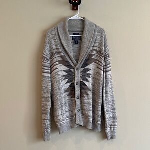 100% Cotton American Rag Gray and Brown Patterned Cardigan